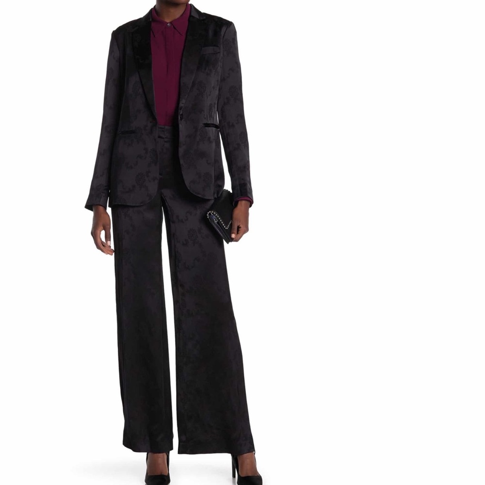Theory High Rise Side Slit Navy Jacquard Pants 8 M